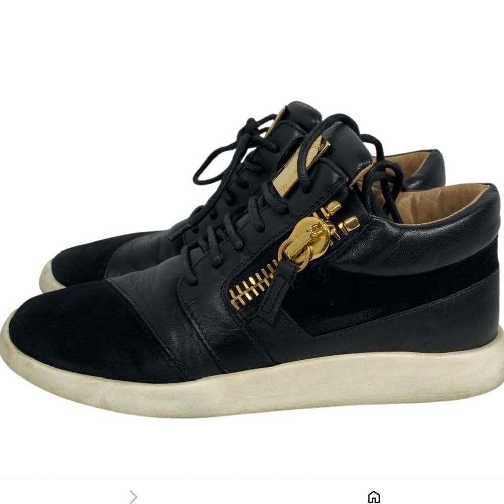 EUC Giuseppe Zanotti Black, Gold Runner Panel Leather, Suede Sneakers EU 40 US 9